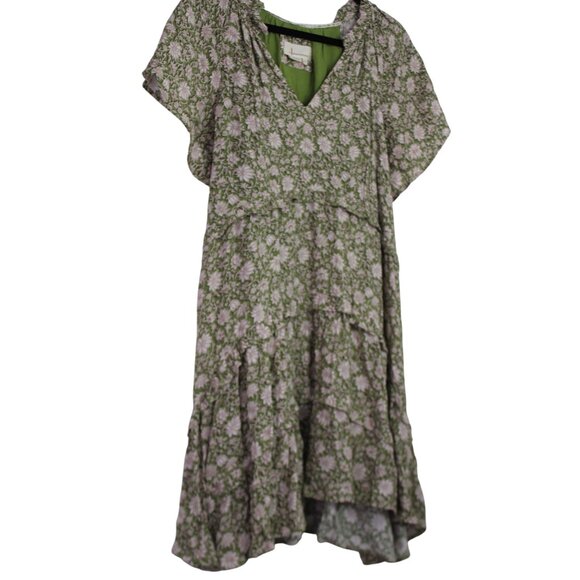 by Anthropologie Women's Dress Liberty Floral Ruffles Mini Green Pink Medium - Picture 1 of 9
